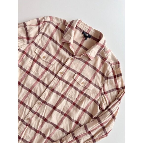 Men's PAIGE Everett Rusted CopperCheck Cotton Flannel Button Down Shirt, Size L - Picture 4 of 14